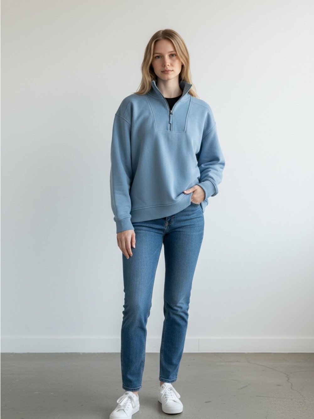 Eddie Bauer Sky Blue Knit Quarter-Zip Pullover